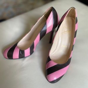 Pink and Brown Striped Louboutin Pumps